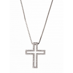 Collier argent rhodié 3,4g "croix" zircons 40 cm