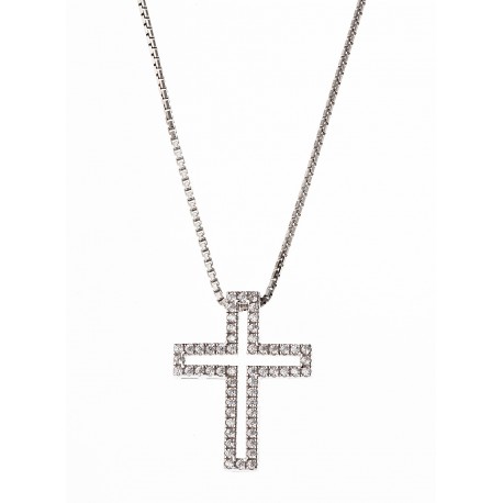 Collier argent rhodié 3,4g "croix" zircons 40 cm