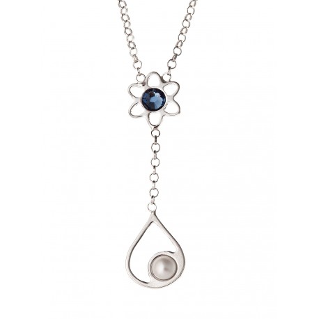 Collier argent rhodié 2,9g perle et cristal de swarovski 42 cm