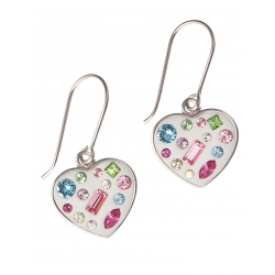 Boucles argent rhodié 3,2g "cœur"  avec cristal de swarovski