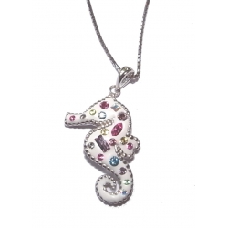 Collier argent rhodié 8g "hippocampe" avec cristal de swarovski 45 cm