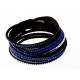 Bracelet fantaisie noir strass blancs et bleus foncés 2 tours - 6 rangs - 40 cm