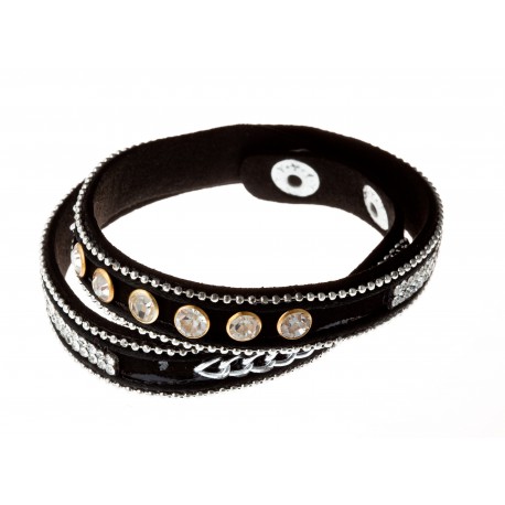 Bracelet fantaisie noir avec strass et chaine