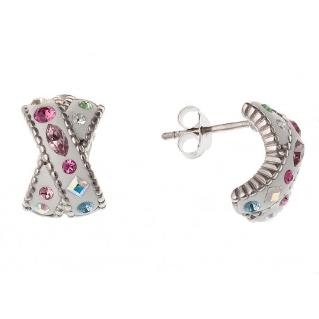 Boucles d'oreille argent rhodié 3g avec cristal swarovski