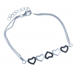 Bracelet en argent rhodié 4,3g - zircons noirs - 16,5+3 cm