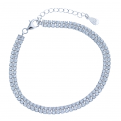 Bracelet en argent rhodié 6,7g - 2 lignes zircons - 17+3 cm