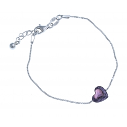 Bracelet en argent rhodié 1,8g - "cur" - cristal de swarovski violet - 18,5cm