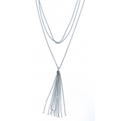 Collier en argent 5,6g - 3 rangs et pompon - 42 + 3 cm