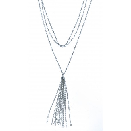 Collier en argent 5,6g - 3 rangs et pompon - 42 + 3 cm