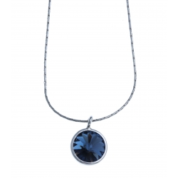 Collier en argent rhodié 1,9g - cristal de swarvoski bleu - 41,5 cm