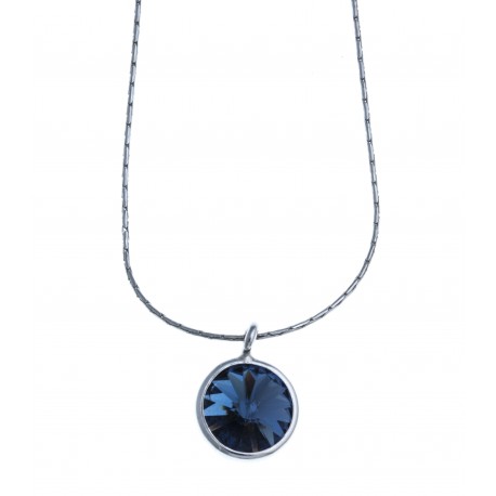 Collier en argent rhodié 1,9g - cristal de swarvoski bleu - 41,5 cm