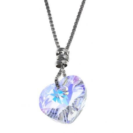 Collier en argent rhodié 4,5g "cur" - cristal de swarovski AB - 41 cm