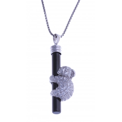 Collier en céramique noire - argent rhodié 7g "Koala" - zircons - 45 cm