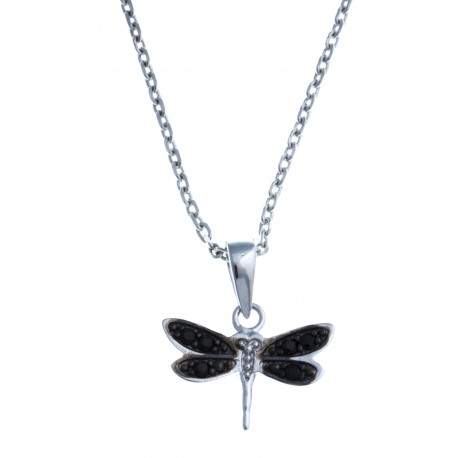 Collier argent rhodié 3,3g "papillon" - zircons noirs - 38+5 cm