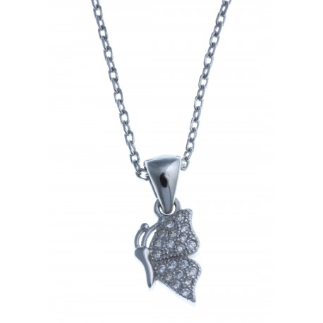 Collier en argent rhodié 3,5g "papillon" - zircons - 38+5 cm