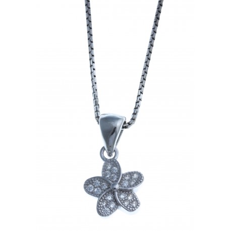 Collier en argent rhodié 3,5g "fleur" - zircons - 40 cm