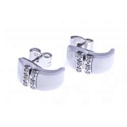 Boucles d'oreille en céramique blanche - argent rhodié 1,7g et zircons