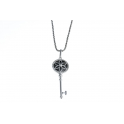 Collier argent rhodié 5,7g "clé" - céramique noire - zircons - 45 cm