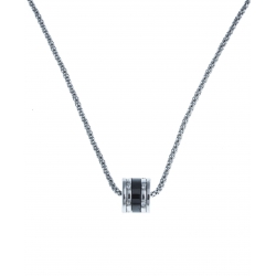 Collier argent rhodié 5,4g - céramique noire - zircons - 45 cm