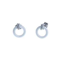 Boucles d'oreille argent rhodié 1,1g - céramique blanche - zircons