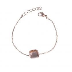 Bracelet acier rosé - verre rose - 17+3cm