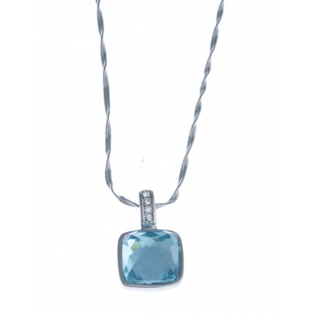 Collier acier - verre bleu clair - strass - 50 cm