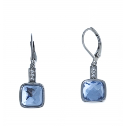 Boucles d'oreille acier - verre bleu foncé - strass