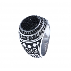 Bague argent rhodié 6,3g - zircons noir - T 54 à 68