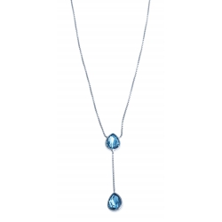 Collier argent rhodié 3,2g - cristal de swarovski bleu - 40+3 cm