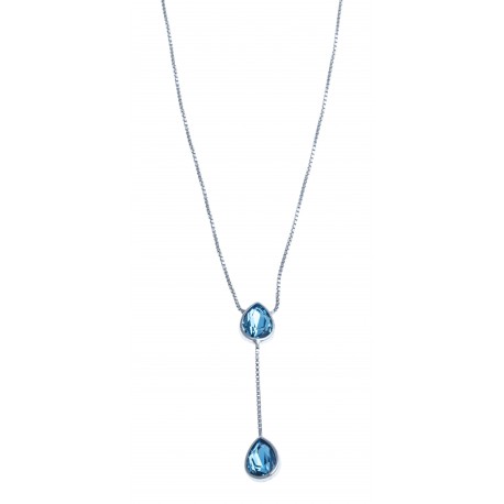 Collier argent rhodié 3,2g - cristal de swarovski bleu - 40+3 cm