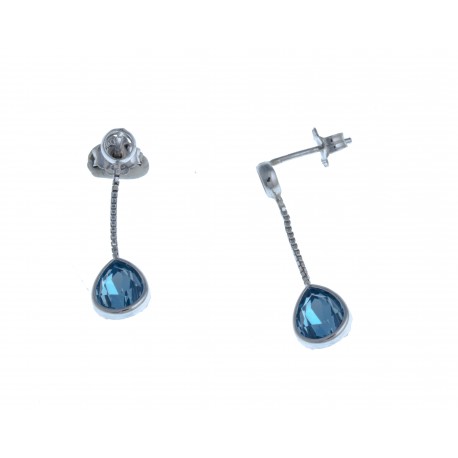 Boucles d'oreille argent rhodié 1,8g - cristal de swarovski bleu