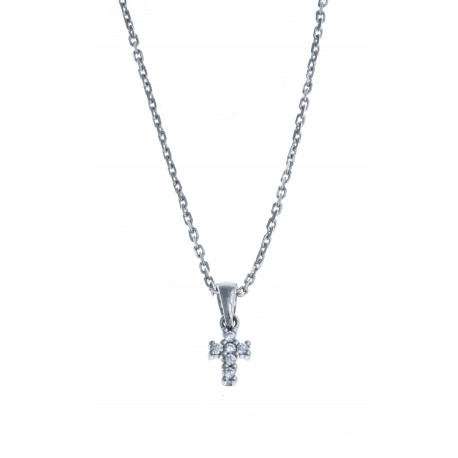 Collier argent rhodié 2,9g "croix" - zircons - 38+5cm