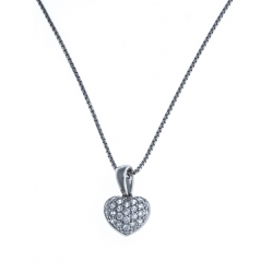 Collier argent rhodié 3,3g - zircons "coeur" - 40cm