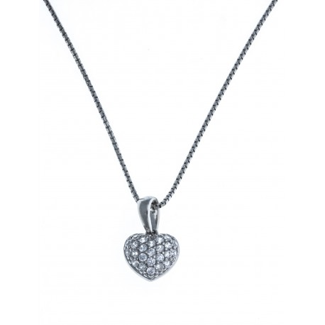 Collier argent rhodié 3,3g - zircons "coeur" - 40cm