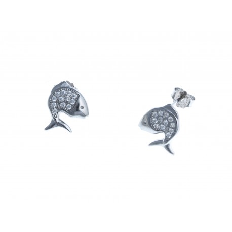 Boucles d'oreille argent rhodié 1,7g «poisson» - zircons