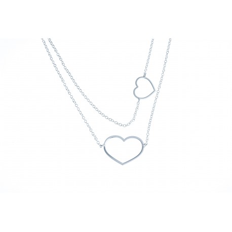 Collier argent 3,4g "2 coeurs" - 42+3cm