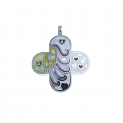 Pendentif acier - émail - nacre - signe du zodiaque : Balance