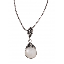 Collier argent rhodié 3g - marcassites - nacre blanche - 40 cm