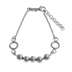 Bracelet argent rhodié 3,4g - boules martelées - 16,5+3 cm