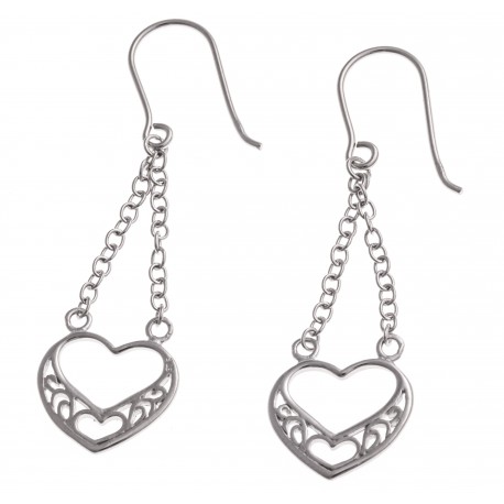 Boucles d'oreille argent rhodié 2g - "coeur" - chaine 2 cm