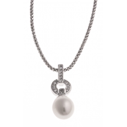 Collier argent rhodié 5,2g - perle de culture blanche - zircons - 45 cm