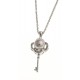 Collier argent rhodié 5,8g - "clé" - perle de culture rose - zircons - 60 cm