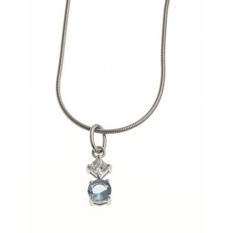 Collier argent rhodié 3,3g - zircons blanc & bleu clair - 40 cm