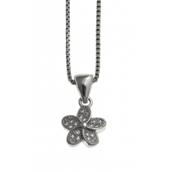 Collier argent rhodié 3,6g - "fleur" - zircons - 40 cm