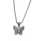 Collier argent rhodié 3,1g - "papillon" - zircons - 40 cm