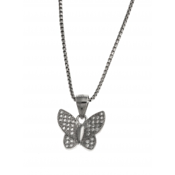 Collier argent rhodié 3,1g - "papillon" - zircons - 40 cm