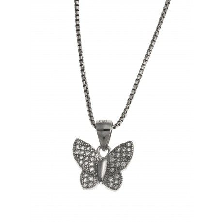 Collier argent rhodié 3,1g - "papillon" - zircons - 40 cm