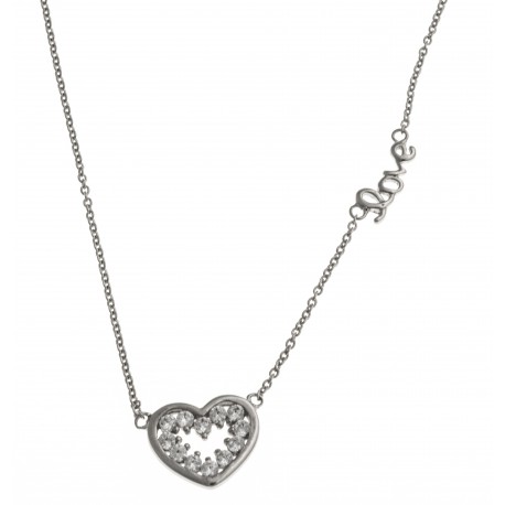 Collier argent rhodié 2,4g - "coeur" -  zircons - 45 cm