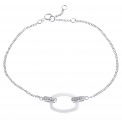 Bracelet argent rhodié 2,3g - céramique blanche - zircons - 17+