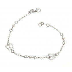 Bracelet argent rhodié 2,9g - papillons - perles SW - 18,5 cm